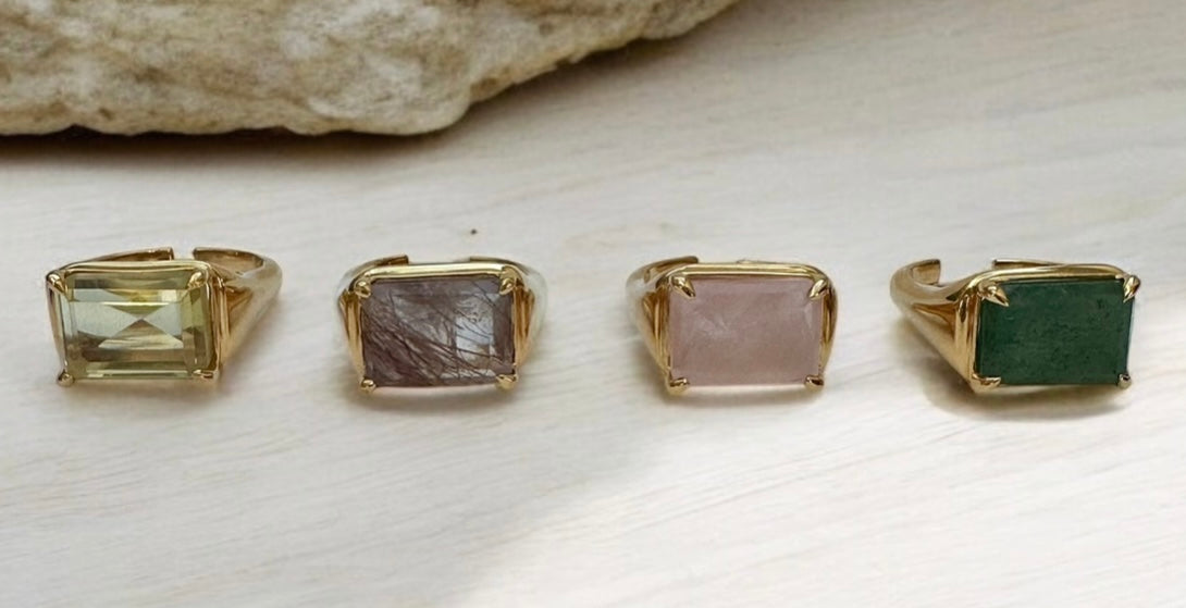 Minimalistisk Cocktail ring, vælg mellem 6 Krystaller.