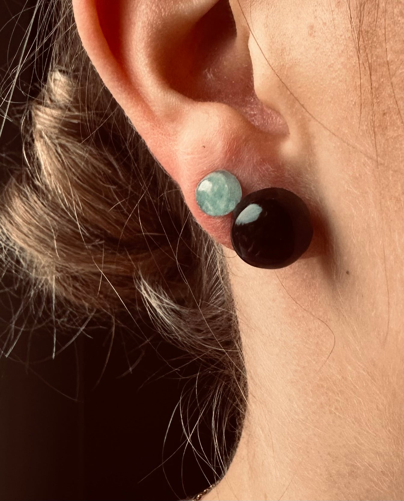 Stor & lille øreringe med smukke Håndslebne Cabochon Ædelsten - vælg mellem 6 kombinationer.